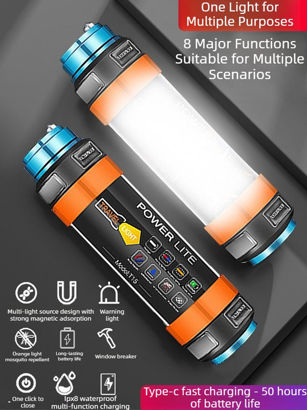 200W Multi-function Camping Light: Eight Uses in One | IPX8 Waterproof, Mosquito Repellent, Window Breaker, Magnetic & Power Bank, Up to 50-Hour Runtime