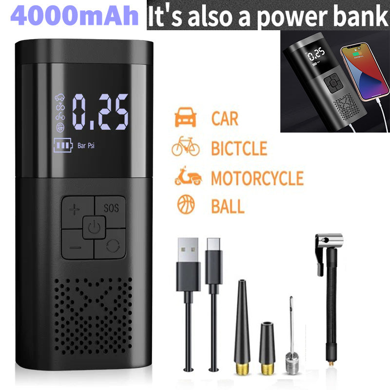 Wireless 20s Quick Inflation Mini Portable Tire Inflator Power Bank LED Light Air Pump for Tires Football Bicycle
