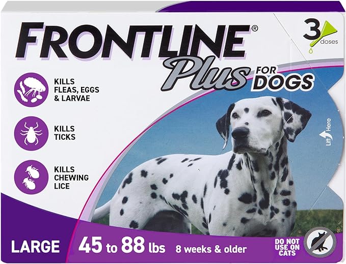 Frontline Plus Flea and Tick Treatment for Large Dogs Smart Dogs Cats. 3 Treatments