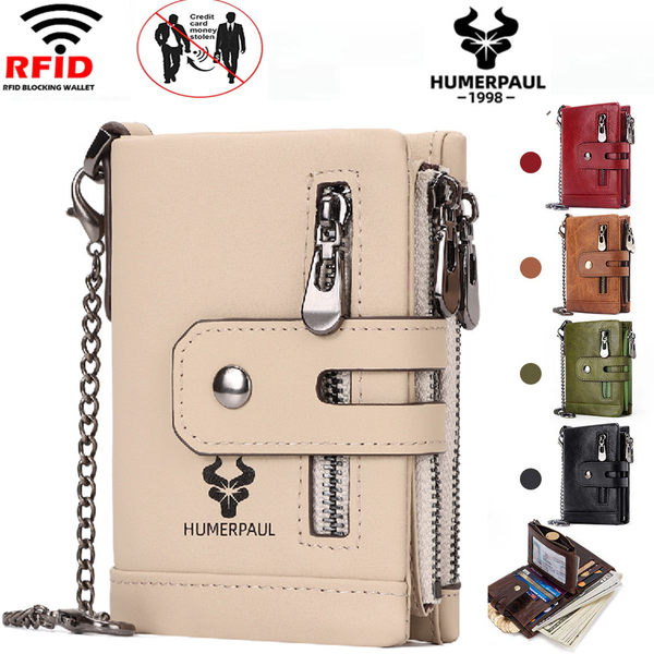 Luxury Italy Men's Cowhide Wallet RFID Anti-Theft Brush Bi-Fold Large Capacity Multifunctional Retro Wallet With anti-theft chain