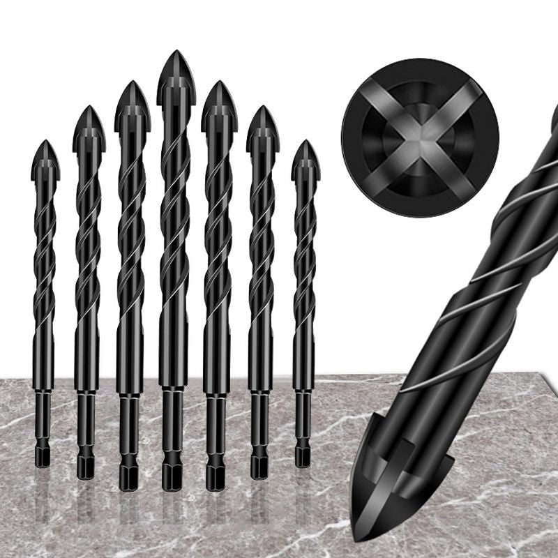 7Pcs 4-edge Cross Anti-Crack Tile Drilling Tool Set Universal Drill Bit 3mm-12mm Efficient Universal Drilling Tool Cemented Carbide Drill Bit Ceramic Brick Wall Hole Opening