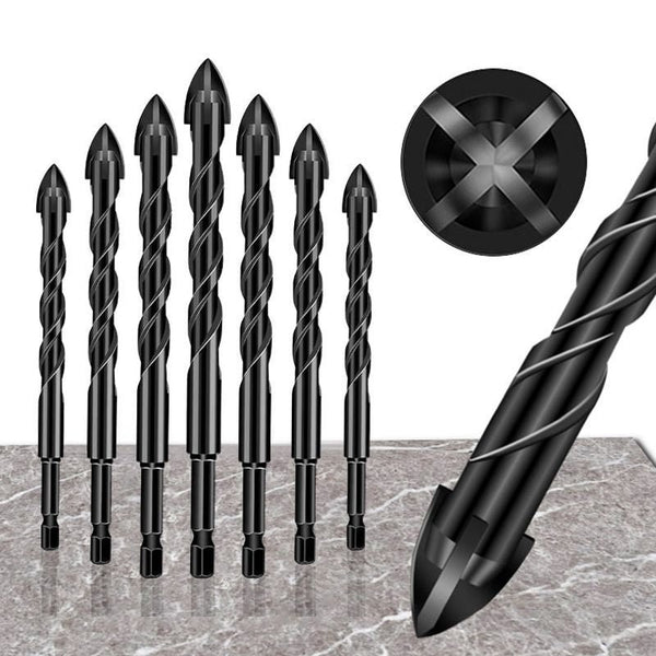 7Pcs 4-edge Cross Anti-Crack Tile Drilling Tool Set Universal Drill Bit 3mm-12mm Efficient Universal Drilling Tool Cemented Carbide Drill Bit Ceramic Brick Wall Hole Opening