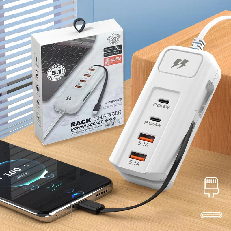 Multi-Function Super Quick Charging Socket - 2PD Type-C + 2USB US/EU Plug