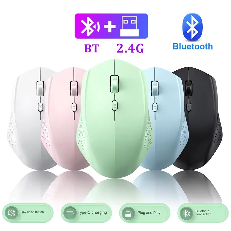 2.4G Wireless+Bluetooth Mouse Dual Mode Mouse Rechargeable Mice Gaming Mouse 1600DPI For PC Laptop Computer