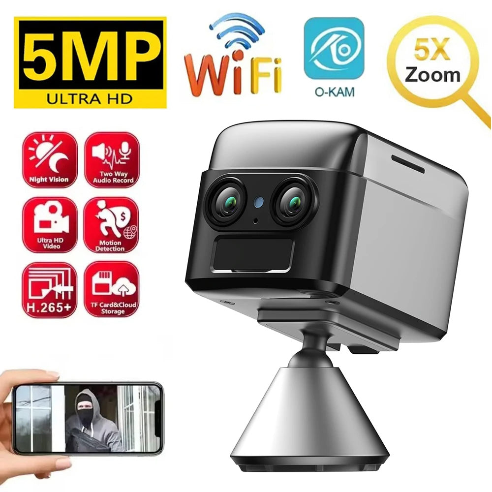 4K Ultra HD Mini Dual Lens Security WiFi Camera Surveillance Camera 4000mAh Battery Low Power High Endurance 60 Days Voice Intercom CCTV Camcorder