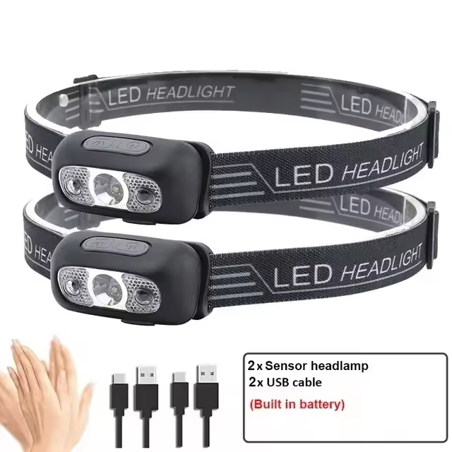 2Pcs 60000Lumen Mini Sensor LED Headlight USB charging Long Endurance Headlight COB Work Light