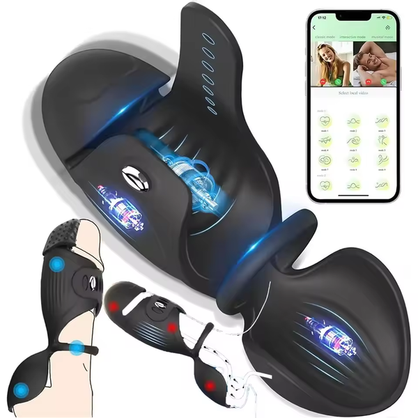 4-in-1 Adjustable Male Masturbator Penis Vibrator Trainer Ghost Exerciser Stroker with Cock Ring Testicle Masturbators