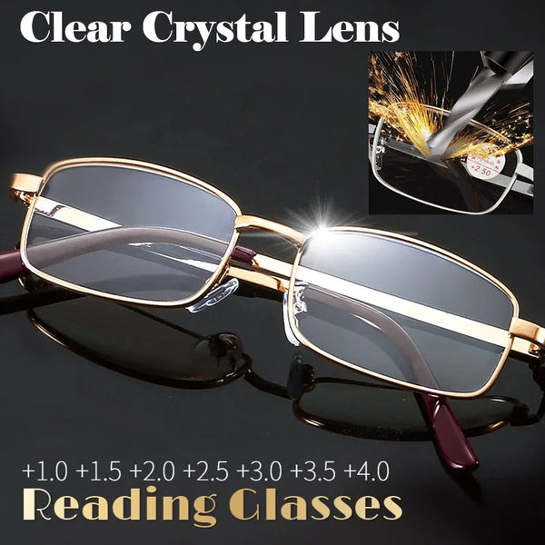 Gold Clear Crystal Lens Reading Glasses Scratch Resistant Anti-fatigue Presbyopic Glasses