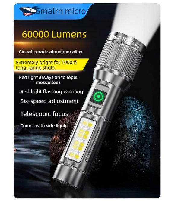 60,000-Lumen M60 White Laser Zoom Torch with Side-Mounted COB Softlight and Six-Level Intelligent Lighting