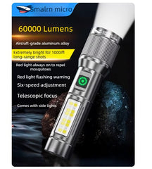 60,000-Lumen M60 White Laser Zoom Torch with Side-Mounted COB Softlight and Six-Level Intelligent Lighting