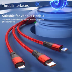 2Pcs Light-Equipped 100W Pure Copper Core Fast Charging Triple-Port Cable | Nylon Braided Single Cable for Three Devices Compatible with Huawei, Apple and Android Phones | Durable Car Fast Charging Data Cable