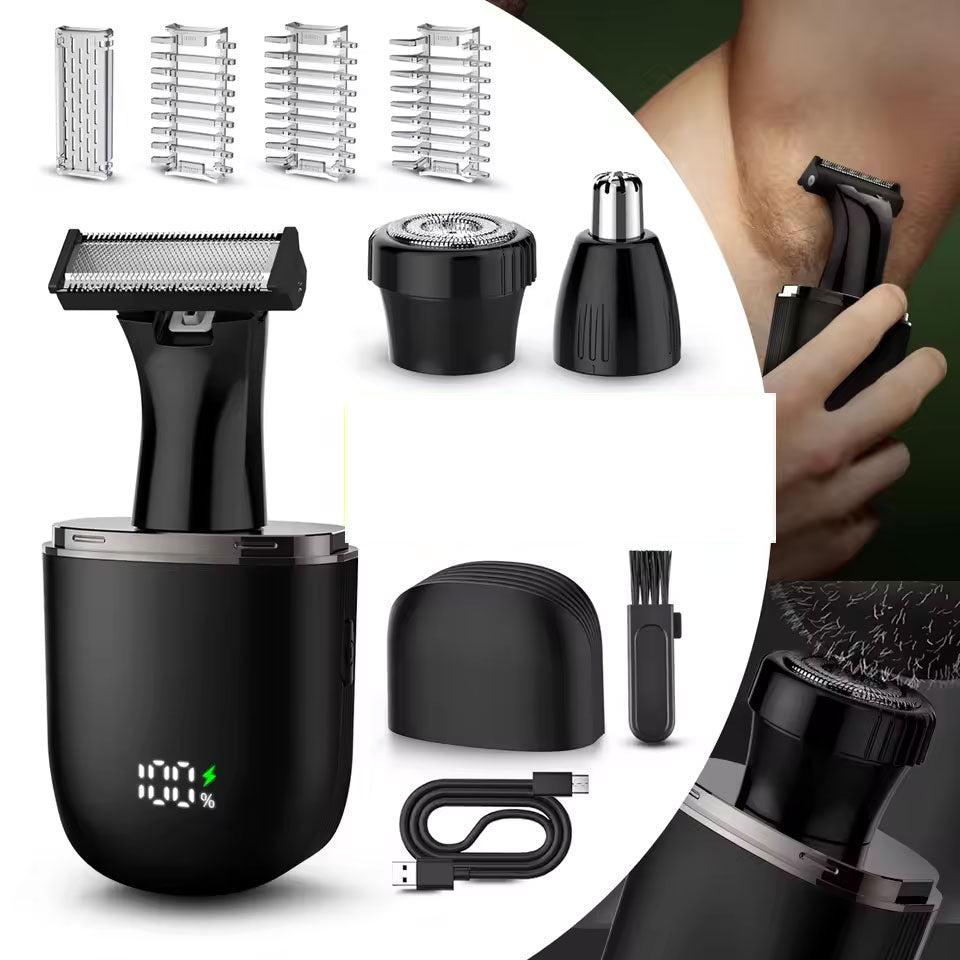 Men's Professional 3-in-1 Grooming Kit: Shaving/Nose Hair Trimming/Body Hair Removal Magnetic Replacement System Waterproof and Washable