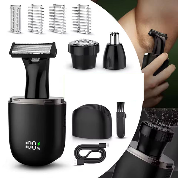 Men's Professional 3-in-1 Grooming Kit: Shaving/Nose Hair Trimming/Body Hair Removal Magnetic Replacement System Waterproof and Washable