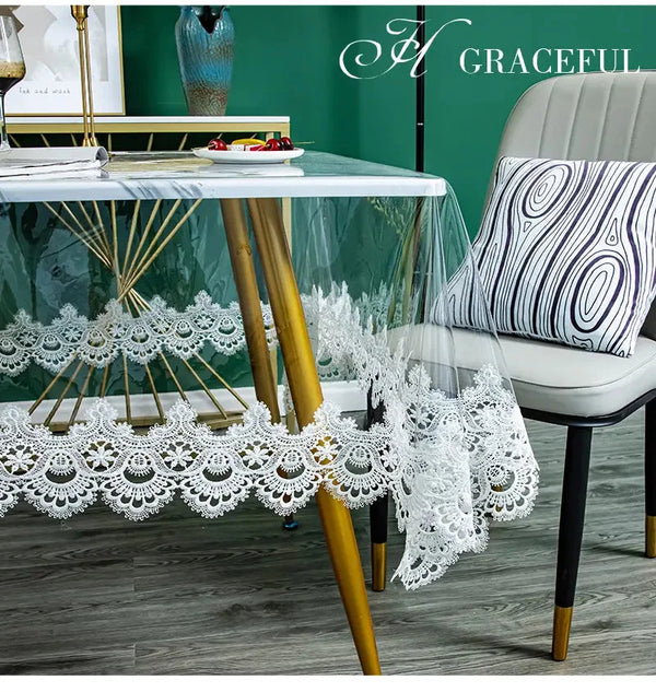 Elegant Lace Edge Tablecloth White
