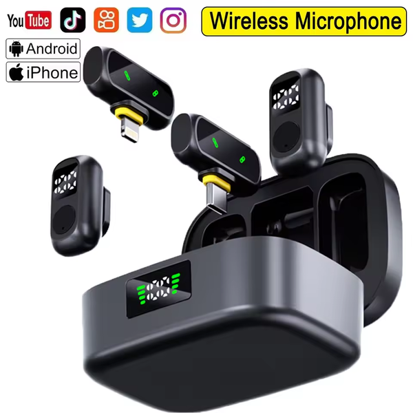 Dual Wireless Lapel Microphone Set | Dual Interface Compatibility (Lightning/Type-C) | Digital Display | AI Noise Reduction | 30m Long-Range Transmission | Ideal for Live Streaming, Short Videos, Interviews and Recording