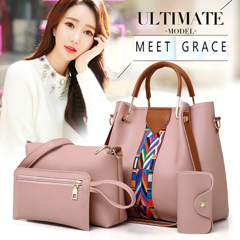 4PCS Leather Women Handbags Wallets Satchels Green/Red/Pink/Black/Brown/White