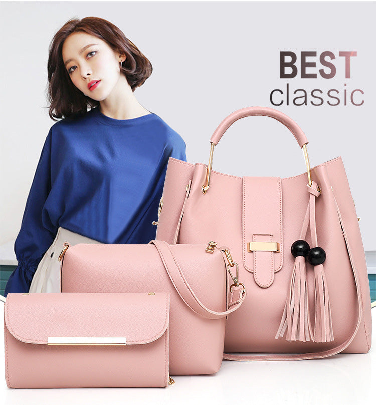 3Pcs Women Fashion Leather Shoulder Handbag Large Bag Medium Bag Small Bag Combo Set