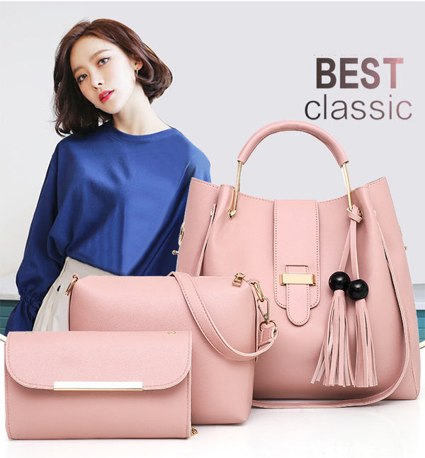 3Pcs Women Fashion Leather Shoulder Handbag Large Bag Medium Bag Small Bag Combo Set