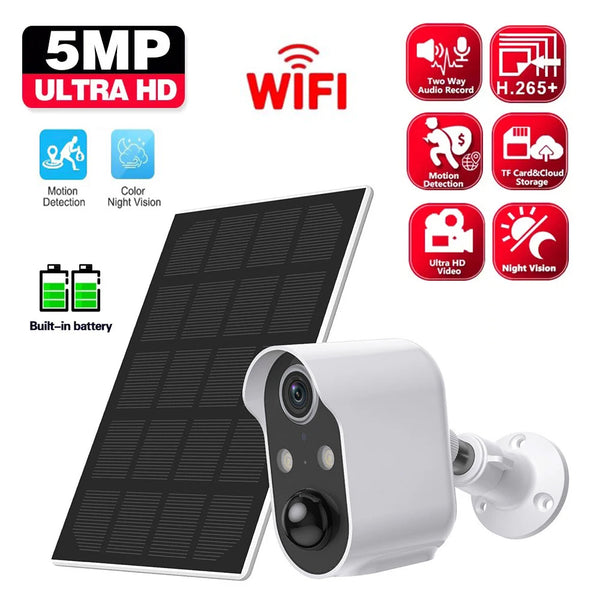 5MP HD Solar WiFi Mini Camera 5000mAh Rechargeable Battery Solar Outdoor 1080P Surveillance Security Camera PIR Motion Alarm Cam