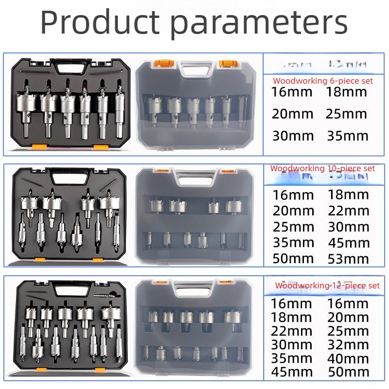 6/10/12Pcs Alloy Hole Saw Set 16-53mm Carbide Hole Saws for Metal Applications Non-Slip Triangular Handle Positioning Drill Hole Saw Set Suitable for Hand Drills and Bench Drills