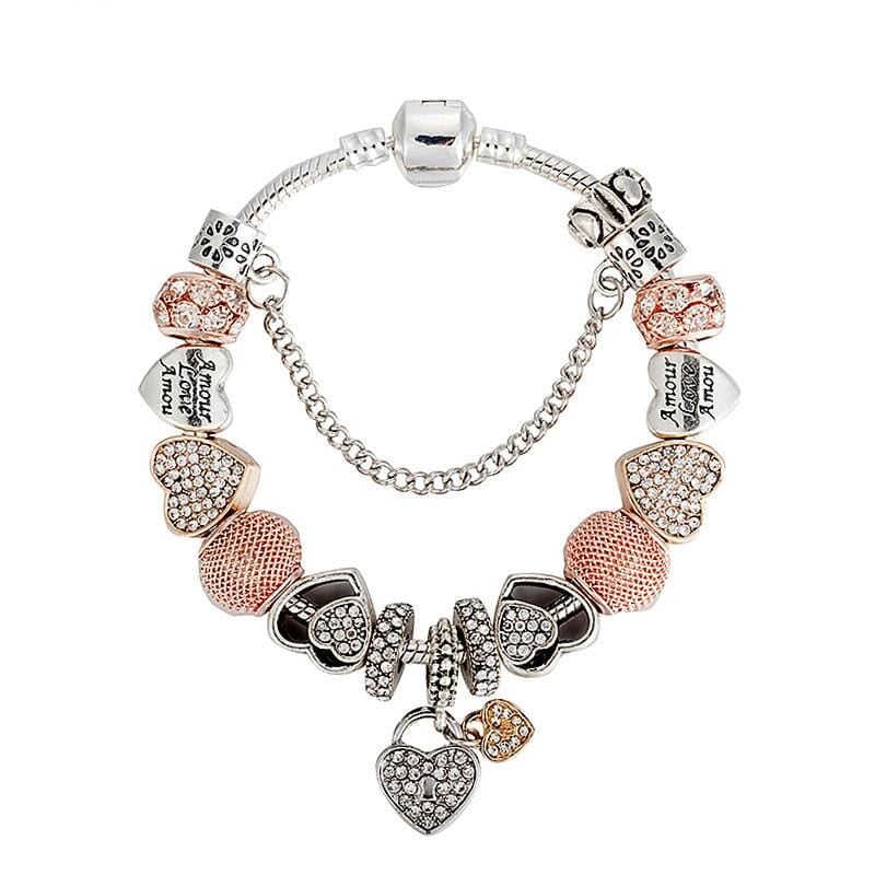Beaded Heart Charm Bracelet