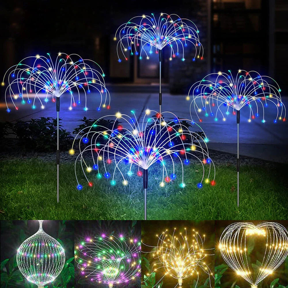 4PCS 90 Lights Solar DIY Firework Lights Waterproof Solar Garden Fireworks Lamp