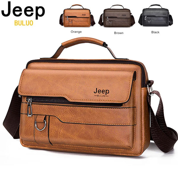 JEEP BULUO Brand Men's Crossbody Shoulder High Quality Tote Fashion Business Man Messenger High Capacity Leather Bags