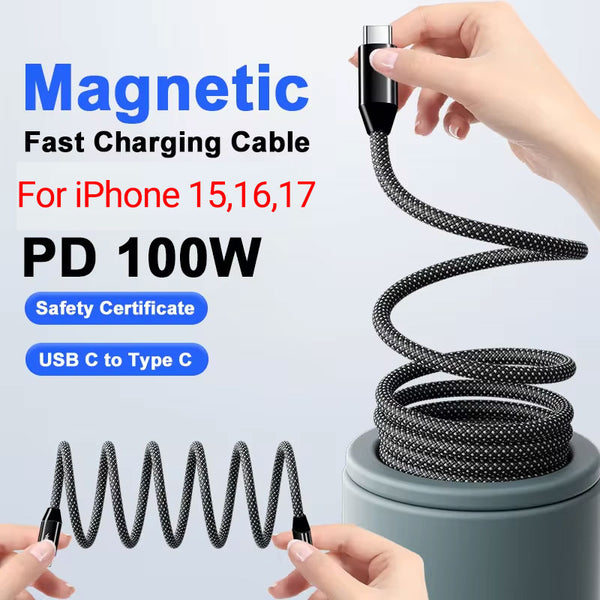 PD100W Magnetic Charger Cable Magnetic Absorption Tangle Free  Fast Charging Data Transfer Magnetic Cable