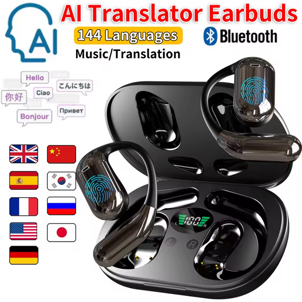 Wireless BT Translation Earbuds Real Time Translation Headphones AI Translator 144 Languages Headphones for Travel Business Learning Sport Music