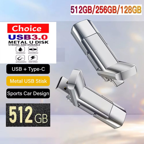 2 IN 1 512GB Type C USB Flash Drive Dual Head USB3.0 Type C USB Mobile Phone Computer USB Flash Drive