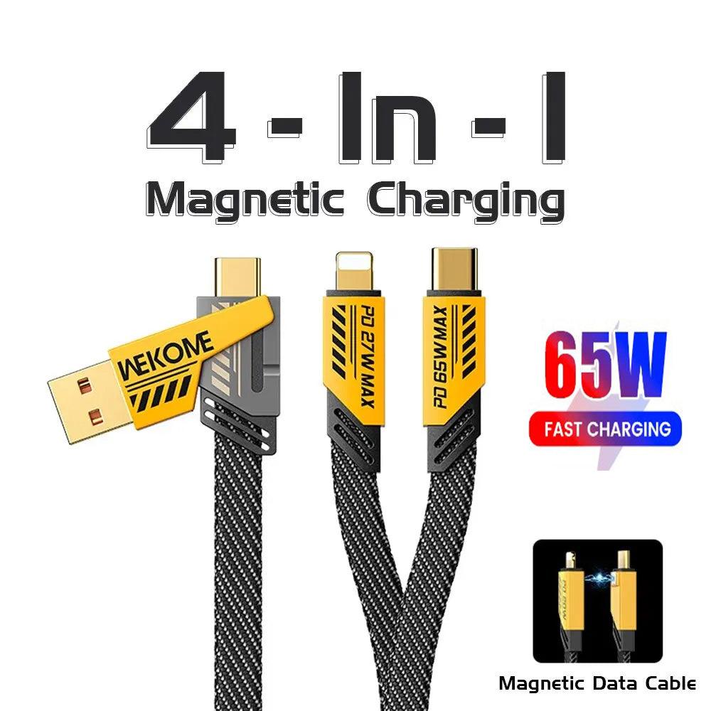 PD65W 4-in-1 USB A Type-C Dual Connector Charging Cable Fast Charging for iPhone Android