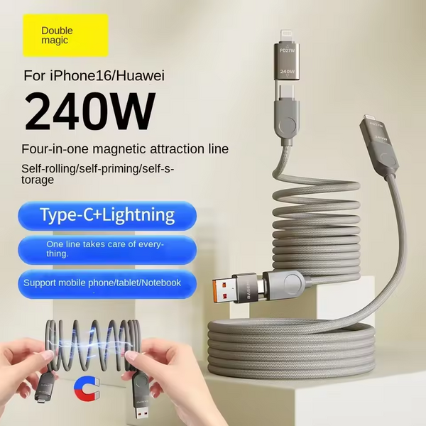 240W 4-in-1 Magnetic Cable Fast Charger for iPhone Xiaomi Tablets MacBook Samsung