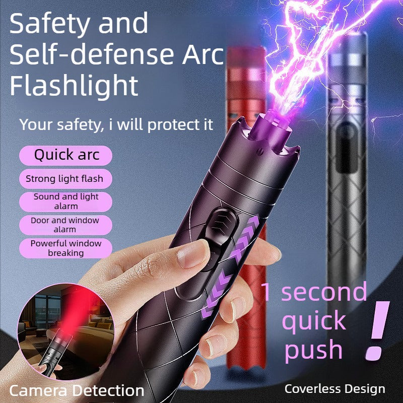 7-in-1 Security Torch: Combines Powerful Illumination, Arc Delf-defence, Door/Window Vibration Alarm, Camera Detection, Window-Breaking Escape Tool, and High-Decibel Alarm