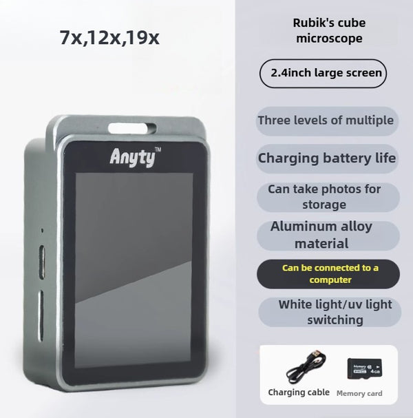 Portable Handheld 2.4-inch Screen 7-19x Adjustable Electronic Microscope Magnifier LED purple/white Dual-Light Magnifier with Photo Function