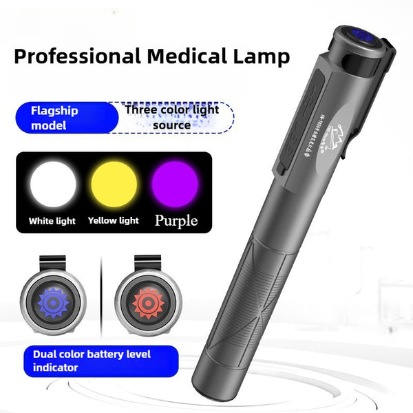 Professional Medical-grade 3-in-1 Light Source White Red Purple Light Mini Flashlight