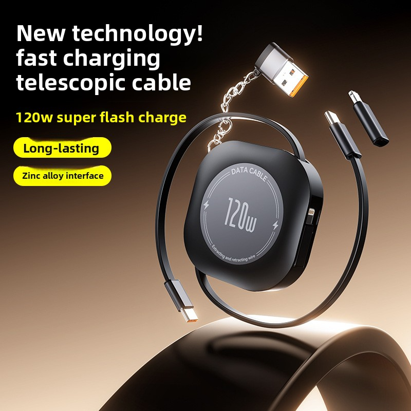 120W Type-C to Type-C Retractable Data Cable USB Type-C Lightning Interface Fast Charging Cable For iPhone Android