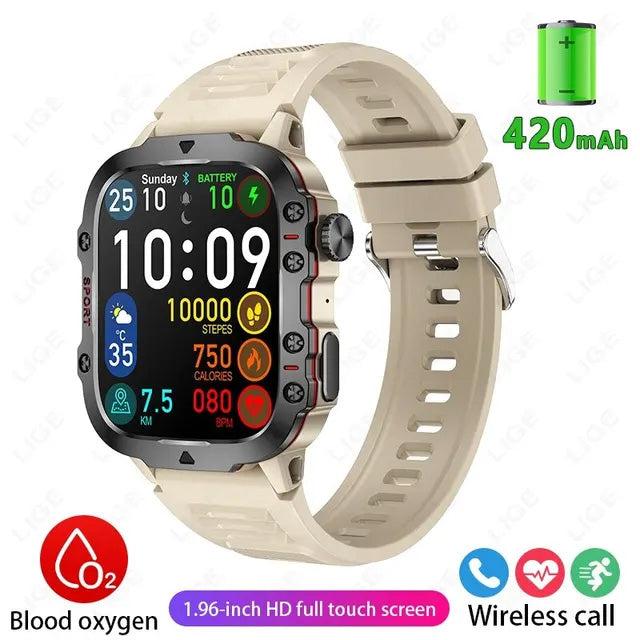 Heart Rate Blood Oxygen Health Monitoring Smart Watch 1.96 Inch Screen 420 MAh Bluetooth Call Voice Assistant Sports Fitness Waterproof Watch
