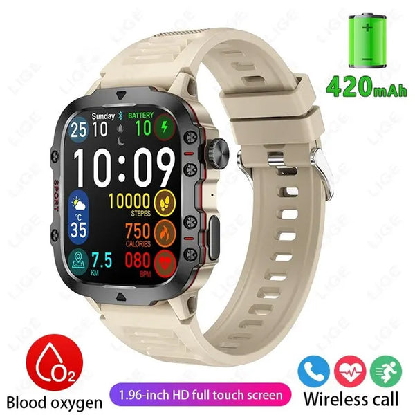 Heart Rate Blood Oxygen Health Monitoring Smart Watch 1.96 Inch Screen 420 MAh Bluetooth Call Voice Assistant Sports Fitness Waterproof Watch