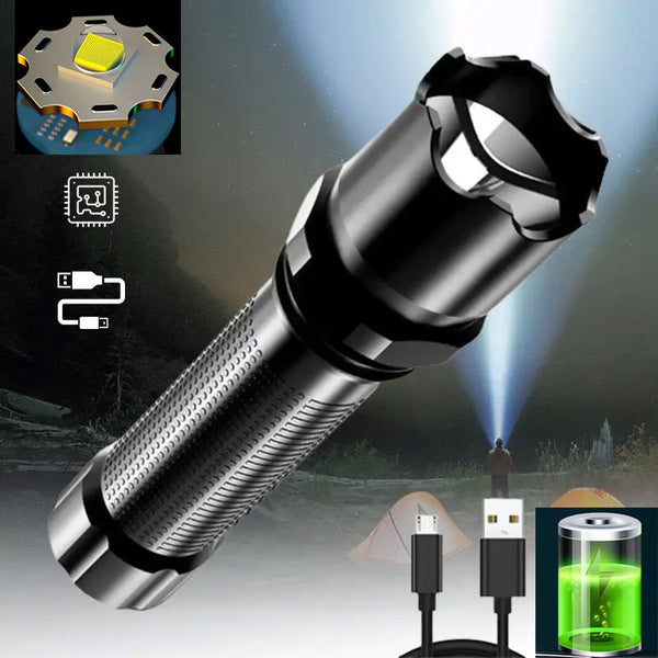 30W Portable Waterproof Telescopic Zoom Tactical Torch USB Charging Lantern Outdoor Flashlights
