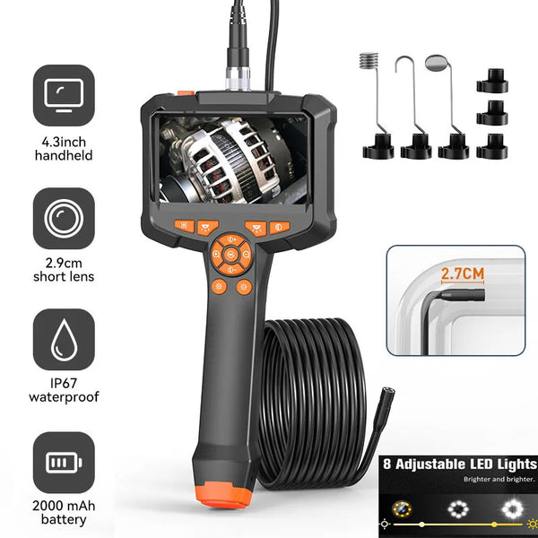 1080P 4.3inch IPS Screen Industrial Endoscope Camera  IP67 Waterproof HD 8mm Lens Pipe Sewer Inspection Camera Borescope For Car