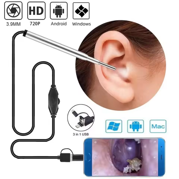 3 in 1 USB Visual Ear Cleaning Endoscope 3.9mm Otoscope Inspection Camera Video 720P Medical Camera for Android Phone PC