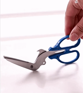 Multi-purpose L-shaped Scissors with Curved Blades Ideal for Household and Office Tasks Does not impede hand movements Effortlessly cuts cardboard, cans and bottle caps Durable and long-lasting