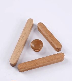 2Pcs Self-Adhesive Solid Beech Wood Handle - No Drill Pull Handles for Cabinet, Drawer, Sliding Door, Wardrobe & Glass Windows (150mm, 130mm, 100mm)