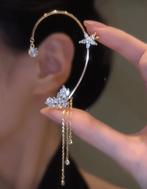 1Pair Nodelle Moon Splash Starry Sky Ear Cuffs | Exquisite Full Butterfly Star Ear Cuff Earrings Ladies' Elegant Long Chain Crystal Fringe Earrings | Party & Evening Jewellery Gift