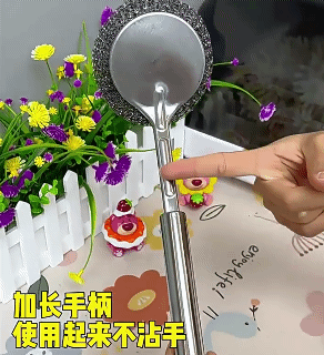 Long-Handled Stainless Steel Pot Scrubber Replaceable Wire Brush Heads Gentle on Pots, Oil-Resistant, Protects Your Hands, and Cleans Efficiently