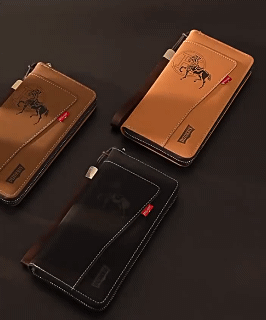 Men’s Long Zipped Wallet – Large-Capacity Mobile Phone Clutch | Vintage-Style Wallet | Minimalist Leather Card Holder (Available in Three Colours)