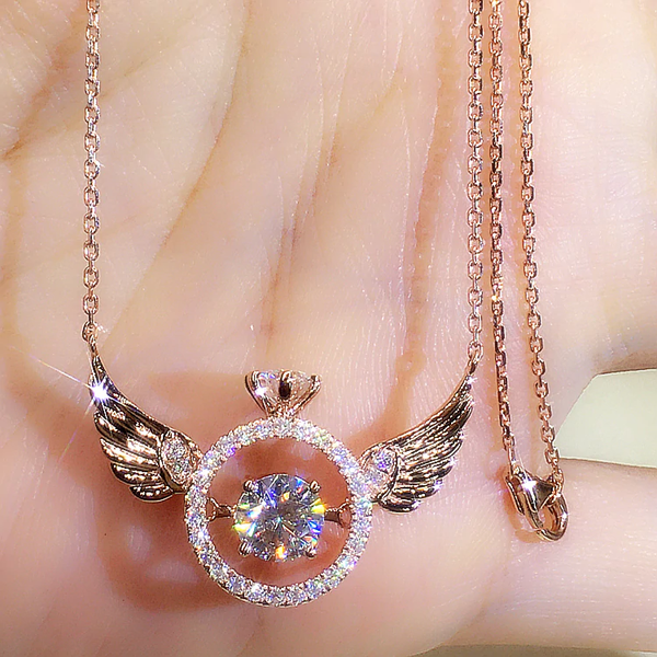 Angel Wings Beating Heart Rhinestone Necklace
