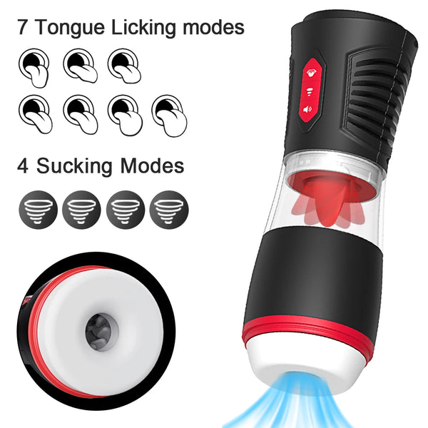 Automatic Blowjob Vagina and Tongue Dual-use Male Masturbators Intelligent Sound-making Detachable Tongue Licking Masturbator