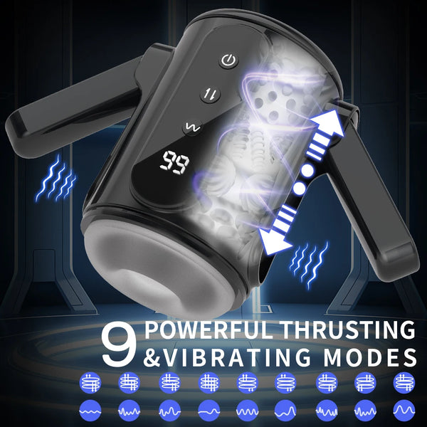 Dual Handle Auto Retractable Sucking Male Masturbation Cup 7 Push In Oral Masturbation Vibrating Toys LCD Display