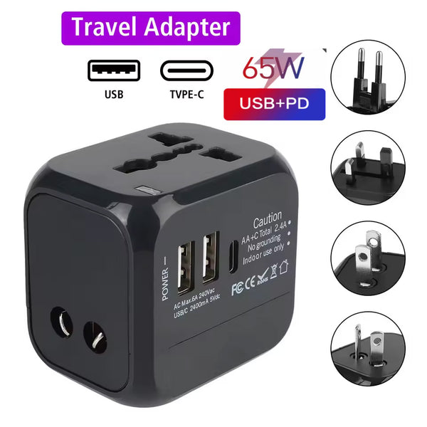 PD65W All-in-one Wall Charger Travel Adapter 6A US EU UK AU plug Travel Charger with 2 USB Port and 1 Type C Universal